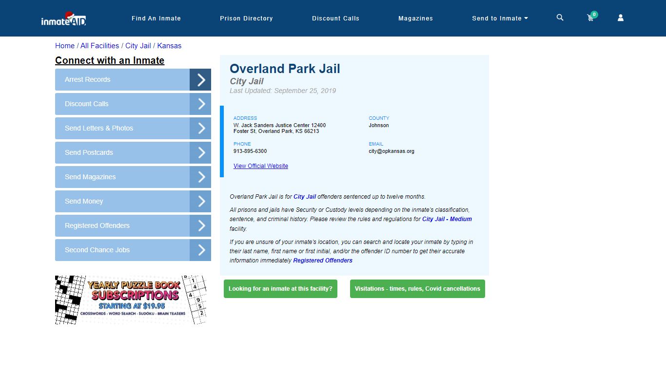 Overland Park Jail | Inmate Locator