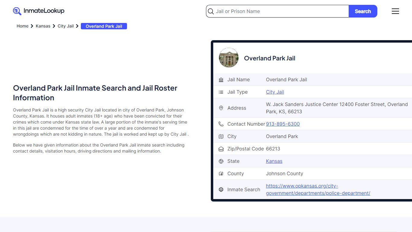 Overland Park Jail Inmate Search and Jail Roster Information