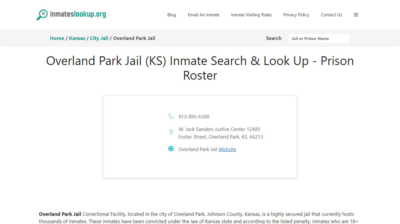 Overland Park Jail (KS) Inmate Search & Look Up - Prison Roster