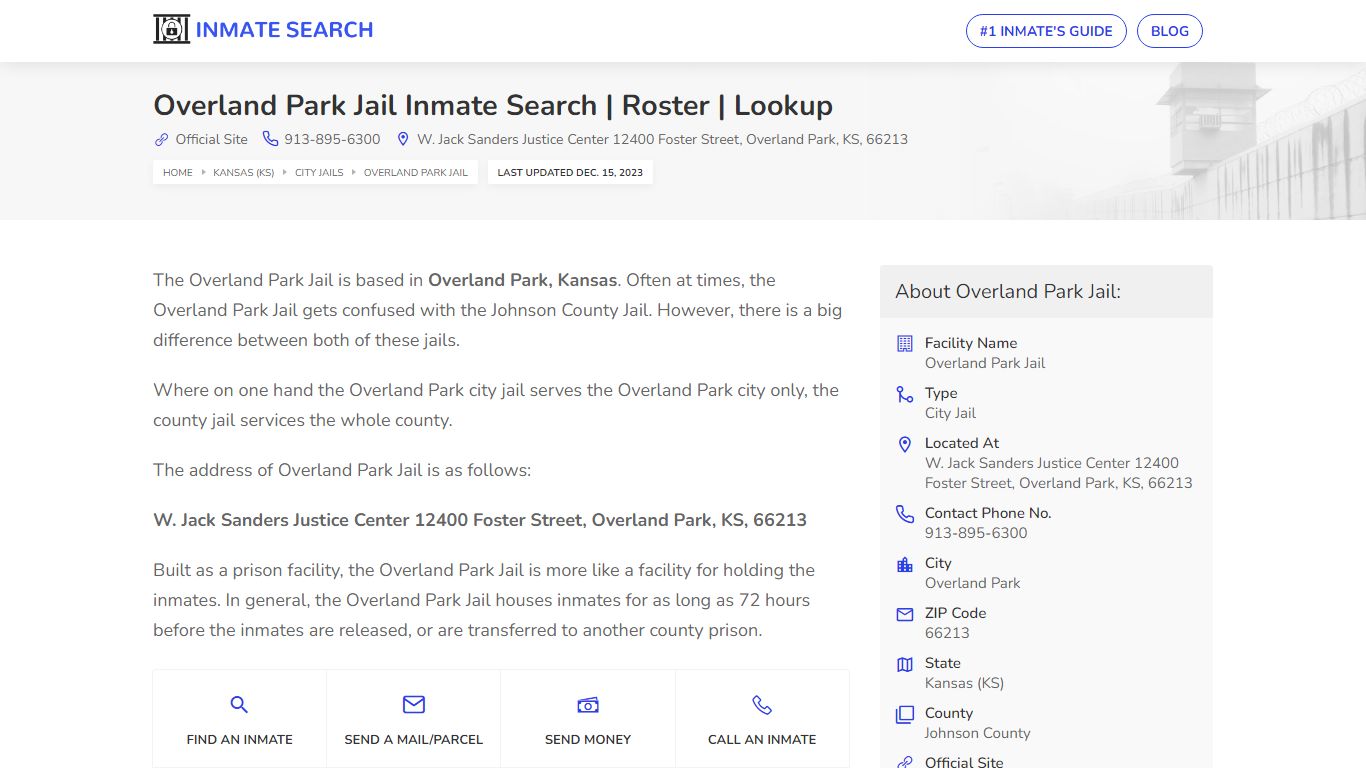 Overland Park Jail Inmate Search | Roster | Lookup